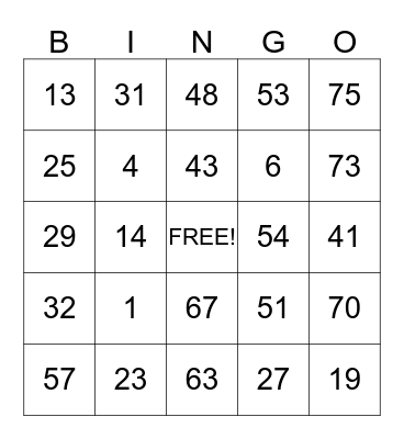 AMIGO BING0 Bingo Card