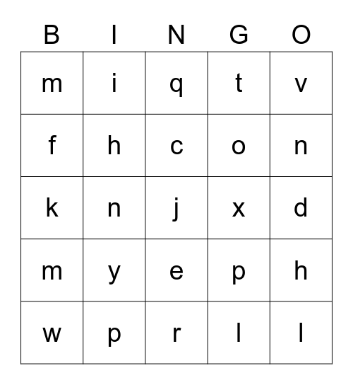 Lowercase Alphabet Bingo Card