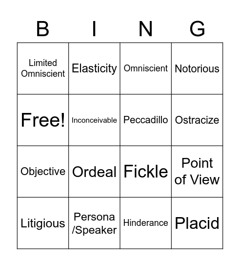 Vocab list 6 Bingo Card