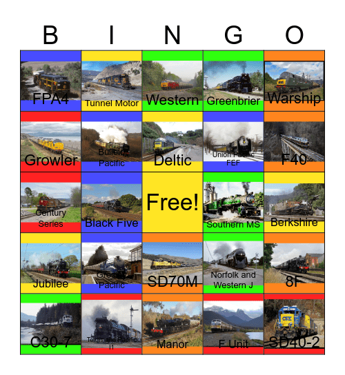 Locomotives around North America and Britain Bingo Card