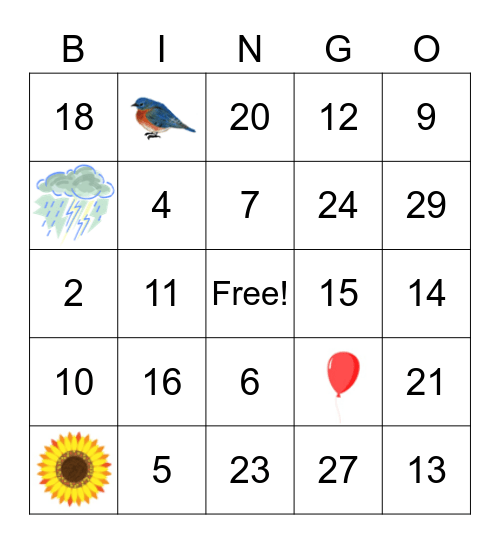 Los colores y numeros 1-30 Bingo Card