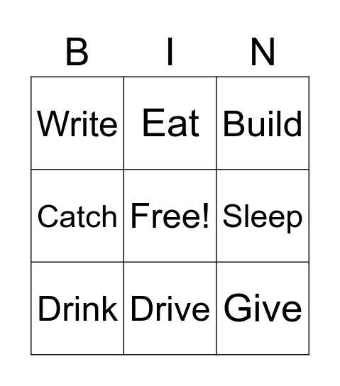 Irregular Past Tense Verbs Bingo Card