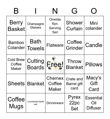 Natalie's Bridal Shower Bingo Card