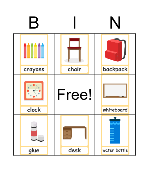 School Material bingo Card