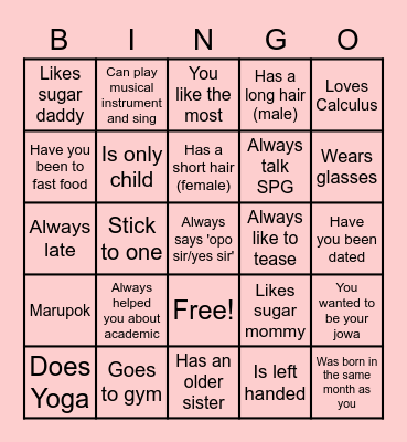 Find Someone Who Bingo Card