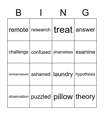 WEEK 8 Vocabulary Bingo Card