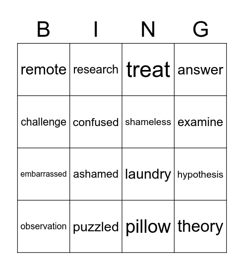 WEEK 8 Vocabulary Bingo Card