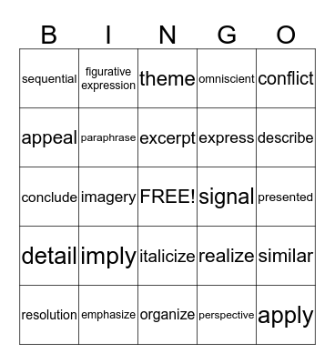 STAAR VOCABulary Bingo Card