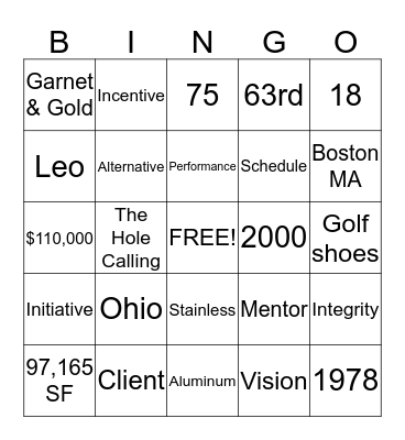 McNichols Bingo Facts Bingo Card