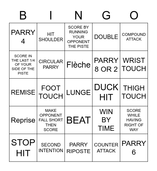 FENCING BINGO Card