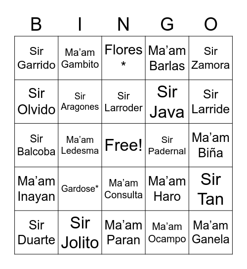 (F)i(S)ay Bingo! Bingo Card