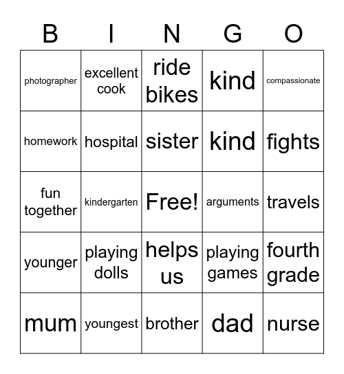 Family Bingo Card