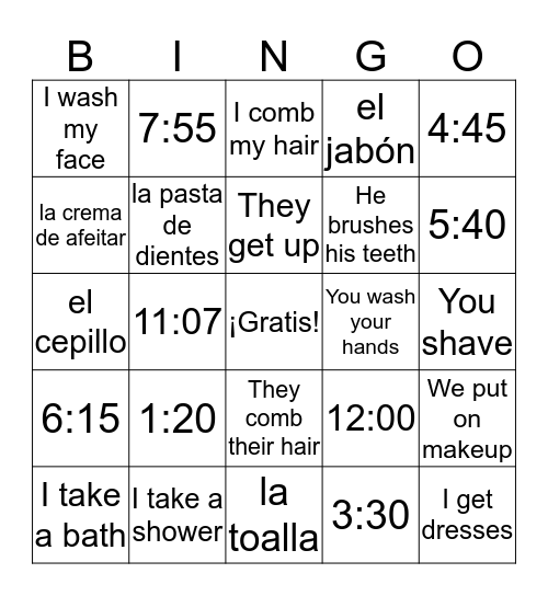 Unit 5 desafío 2 Bingo Card