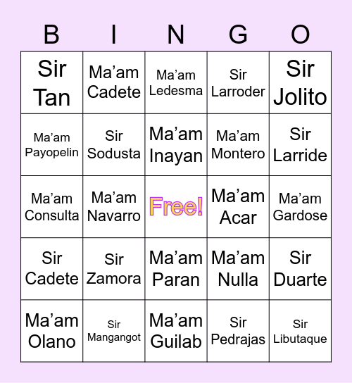 (F)i(S)ay Bingo! Bingo Card