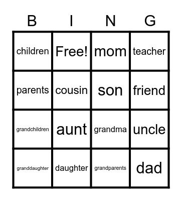 Family Bingo Card
