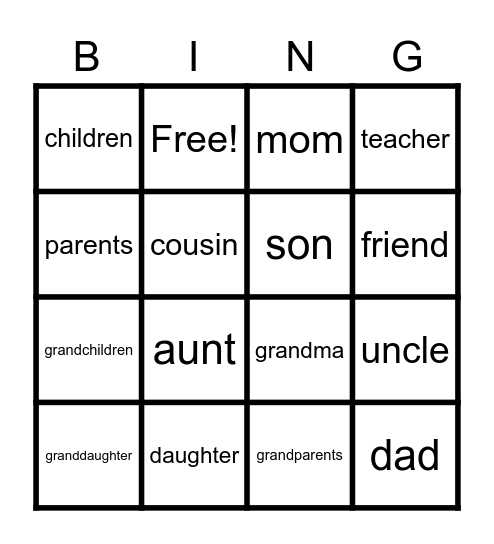 Family Bingo Card