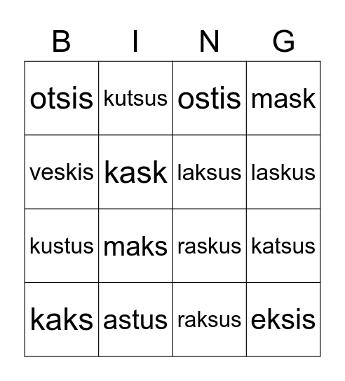 Kaashäälikuühend Bingo Card