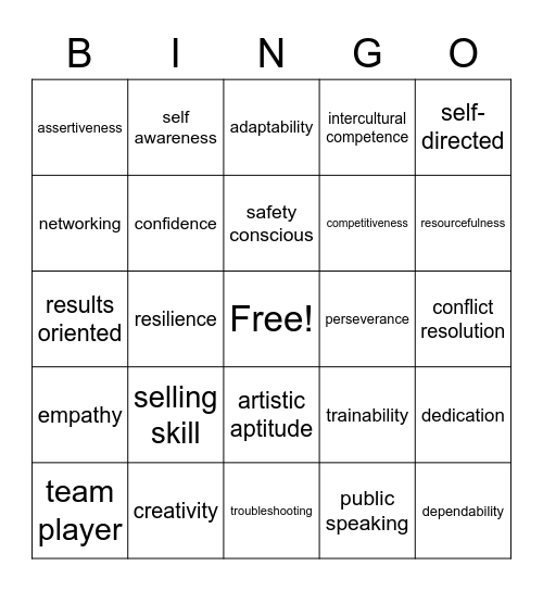 soft skills bingo Card