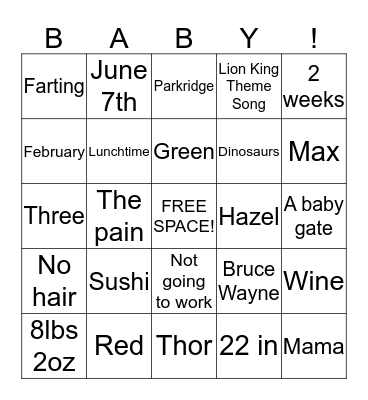 Mom-To-Be Bingo! Bingo Card