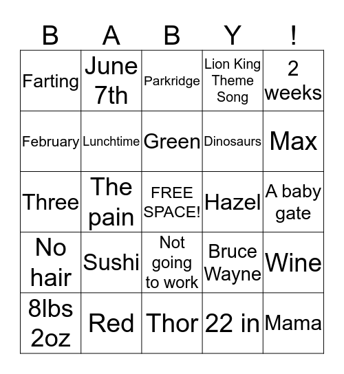 Mom-To-Be Bingo! Bingo Card