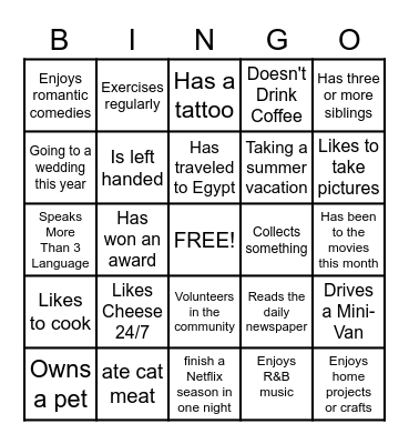 Get to Know Your Co-Workers Bingo Card