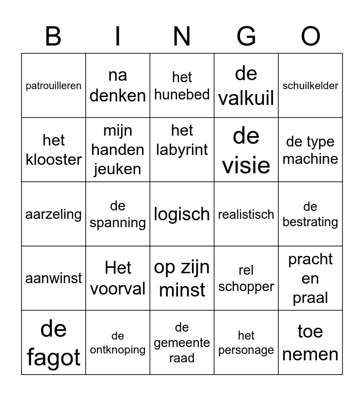 woordenschat bingo blok 1 taalverhaal groep 8 Bingo Card