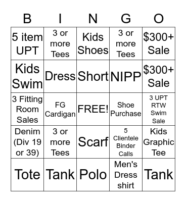 Spring/ Summer Bingo Card