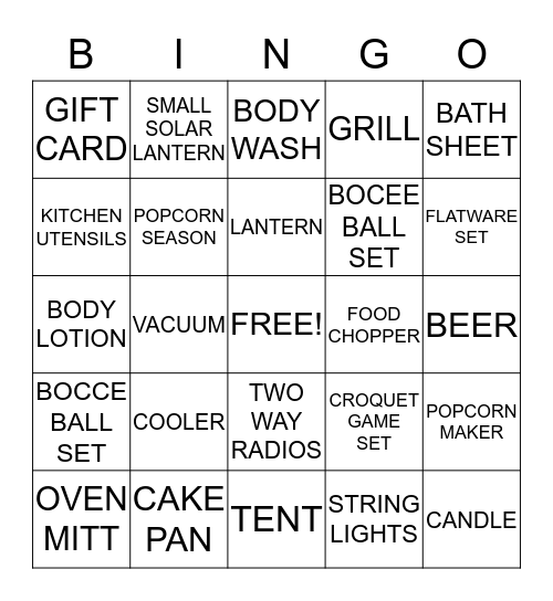 CHRIS'S BRIDAL SHOWER APRIL 2015 Bingo Card