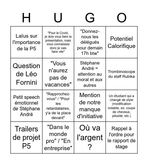 BINGO - Rentrée 2021 - Hugo Bingo Card