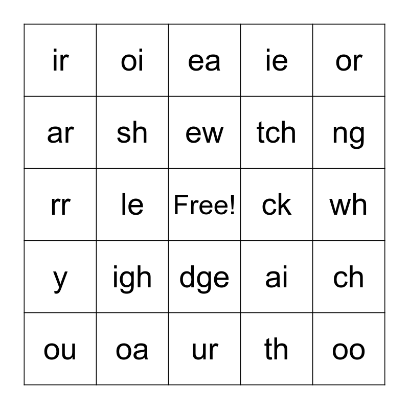 Grade 2 Sounds Bingo Card