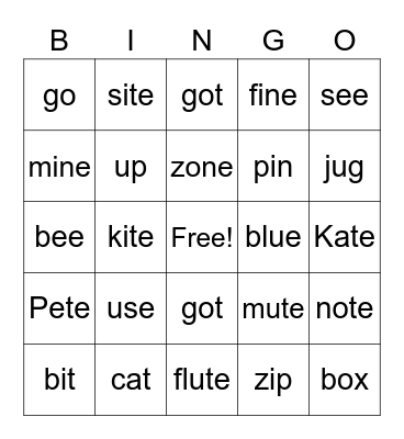 Warm up Bingo Card