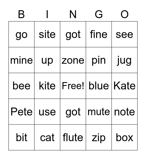 Warm up Bingo Card