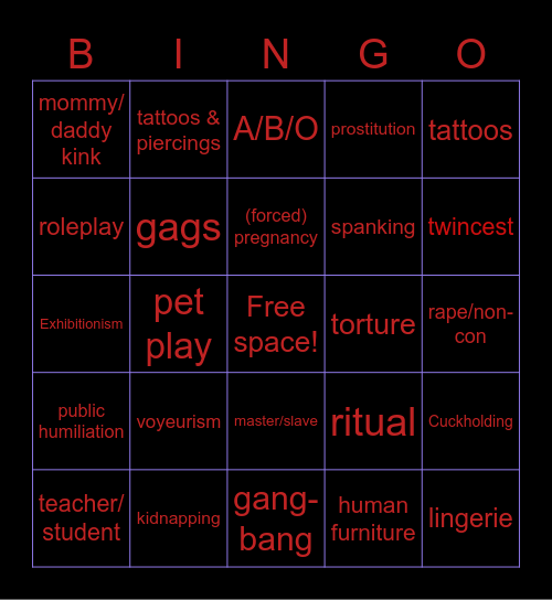 Kinktober BINGO!! Bingo Card