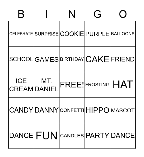 DANNY'S BIRTHDAY Bingo Card