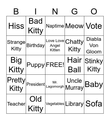 Bad Kitty Birthday BINGO Card