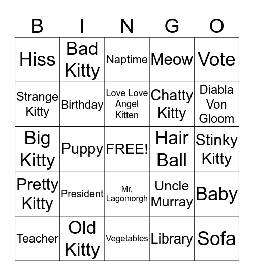 Bad Kitty Birthday BINGO Card