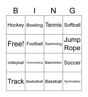 Sports Bingo Card