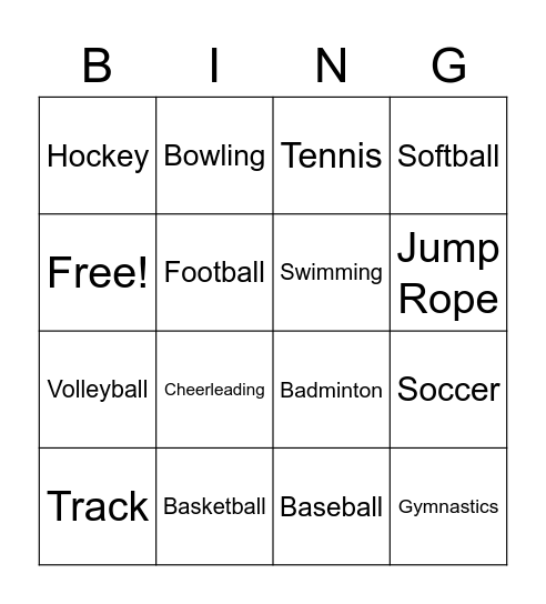 Sports Bingo Card