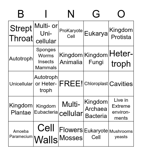 Classification of Living Things Bingo Card