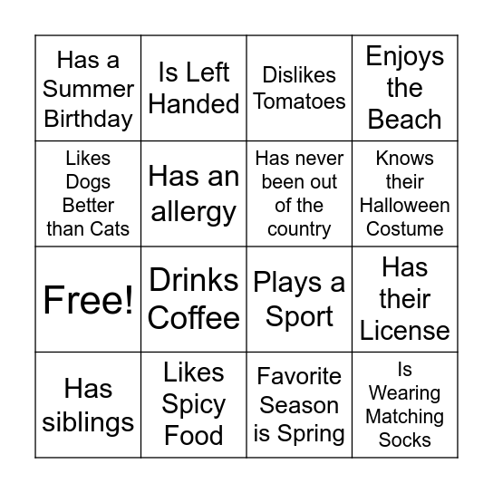 Icebreaker Bingo Card