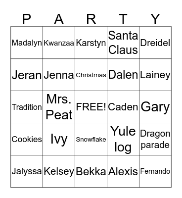 Peat Pack Party Game Bingo Card