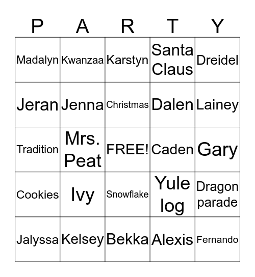 Peat Pack Party Game Bingo Card