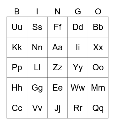 Alphabet Bingo (all letters) Bingo Card