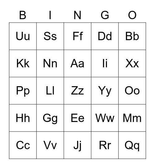 Alphabet Bingo (all letters) Bingo Card