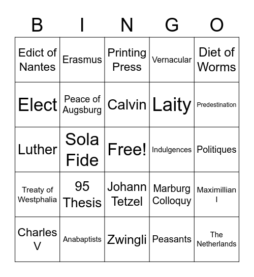 Reformation Bingo! Bingo Card