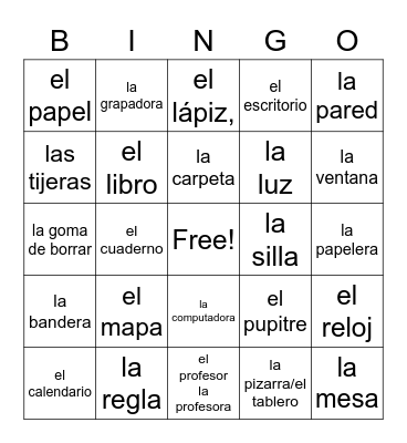 En la Sala de Clase Bingo Card