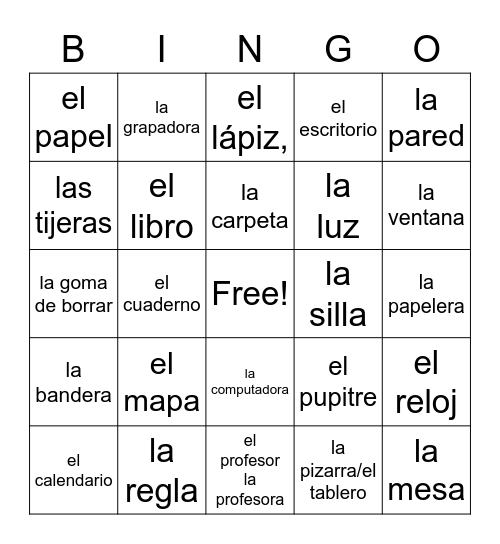 En la Sala de Clase Bingo Card