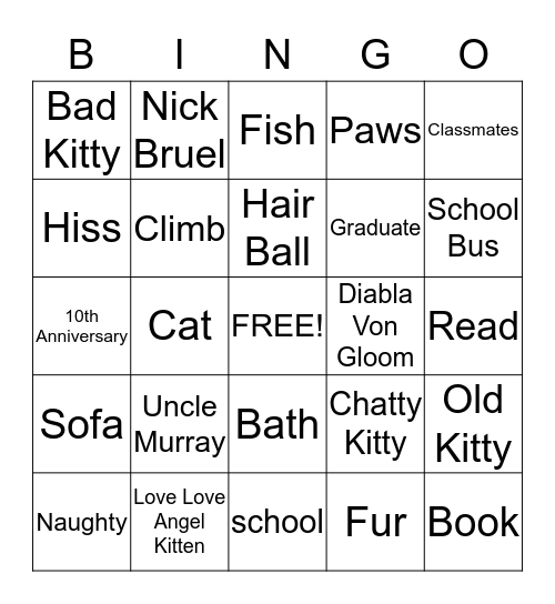 Bad Kitty Birthday BINGO Card