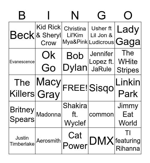 Sammy's Music Bingo Card