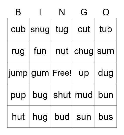 Short u words Bingo Card